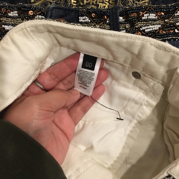 Express beaded & sequin white denim shorts - Picture 5 of 5